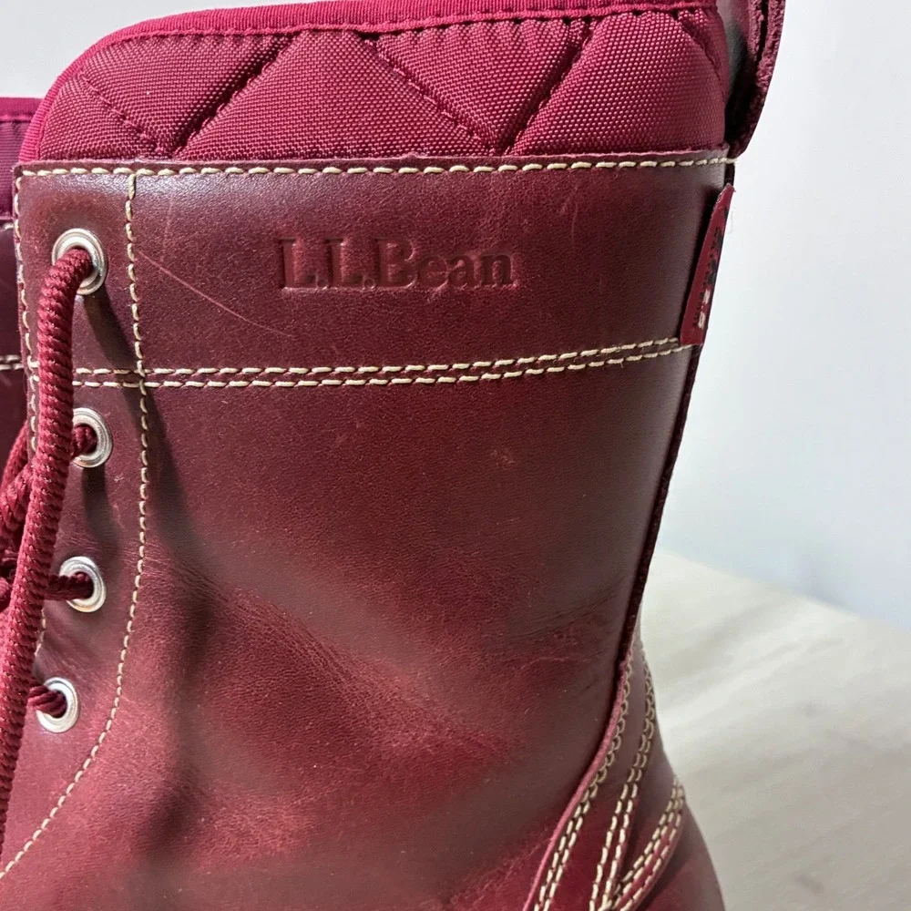 LL Bean Storm Chaser Boots Burgundy Leather Lace Up Duck Boots Womens 7.5